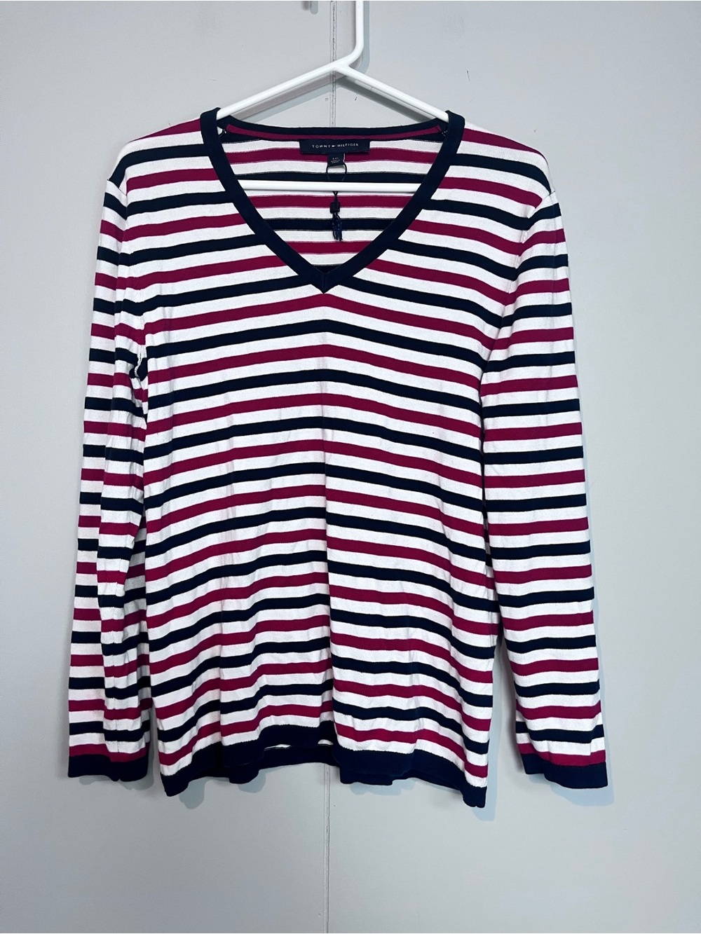 Tommy Hilfiger Striped V-Neck Sweater — Size Large